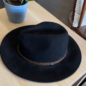Altar'd State Black Wool Felt Wide Brim Hat with Brown Band